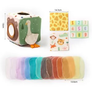 Boîte Magique d’Éveil Montessori – Tissu Doux & Mouchoirs Colorés pour l’Exploration Sensorielle